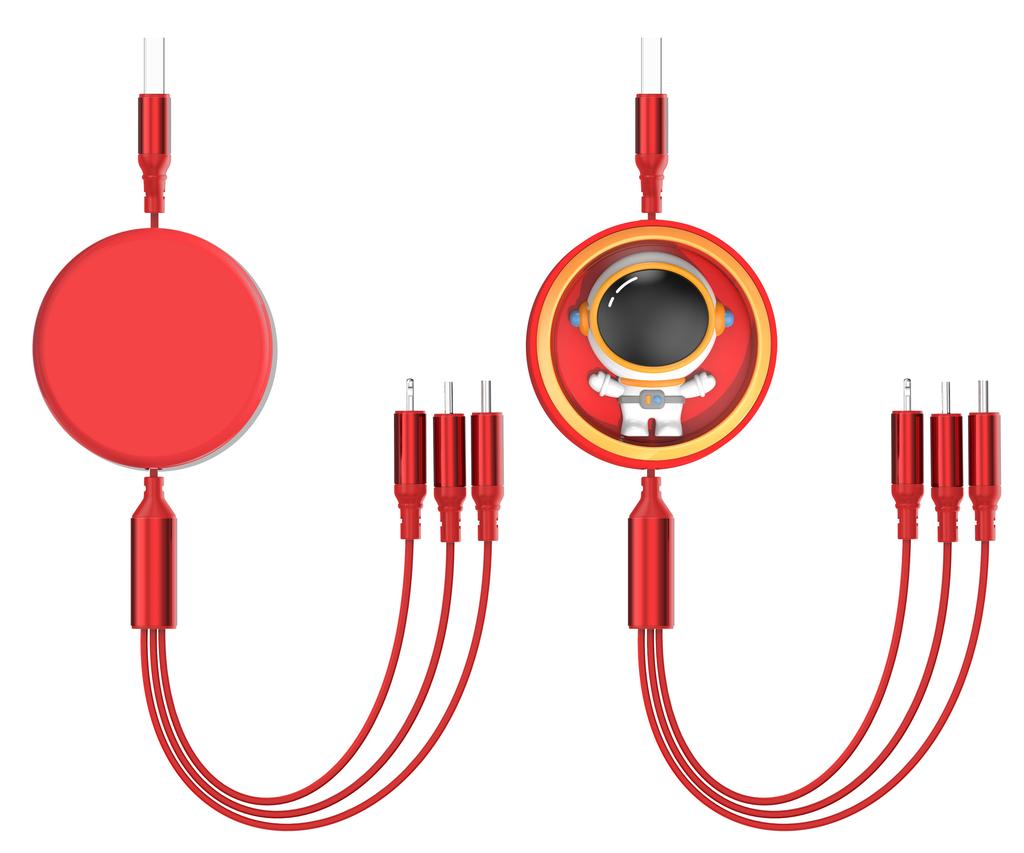 Three in One Retractable USB 100W Cable for Fast Charging and Data Mini USB C- type Suitable for IPhone, Android, Xiaomi, Huawei