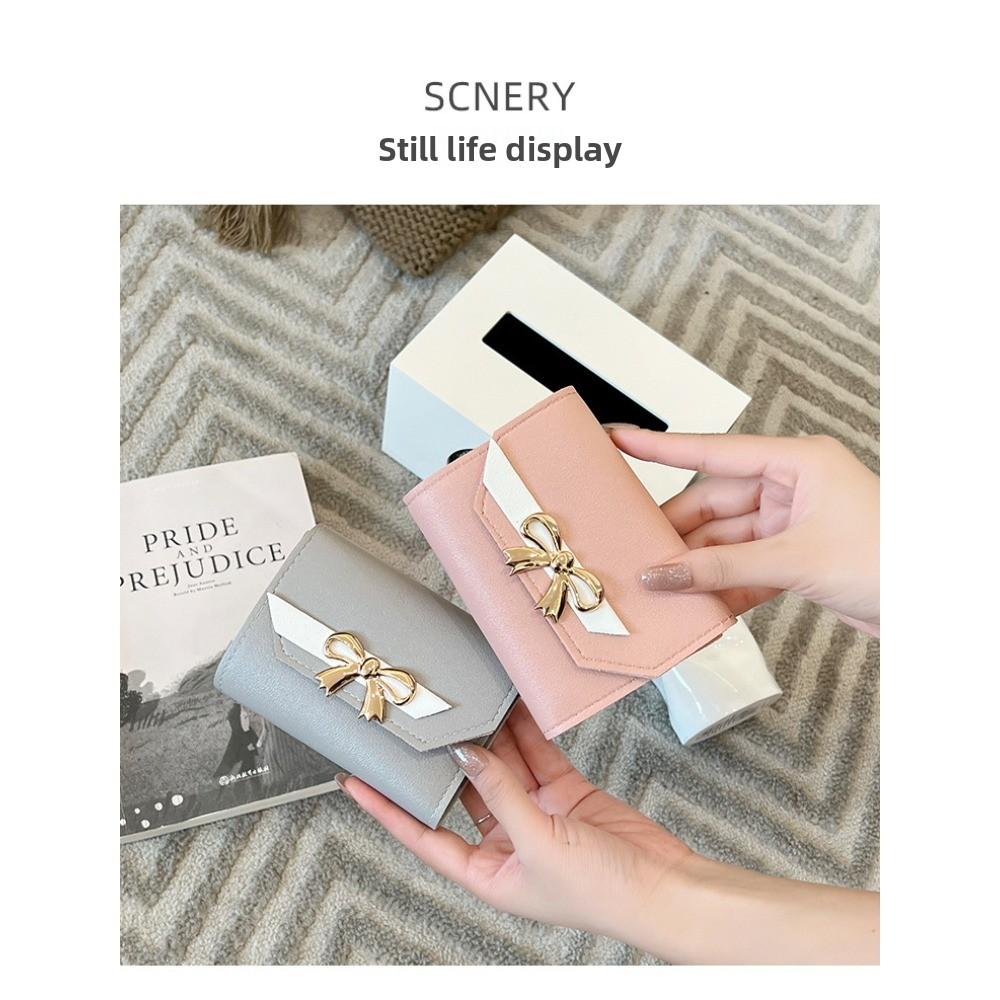 Women's Short Wallet, Stylish and Simple Clutch Bag, Bow-decorated Multi-card Wallet