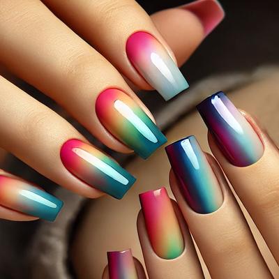 Square Press On Nails Gradient Designs Fake Nails Glue On Nails Artificial Acrylic Nails 24pcs Stick On Nails for Women