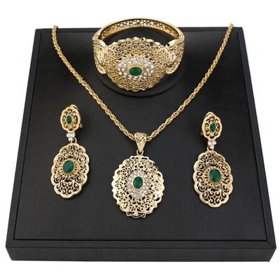 Gold Color Arabic Bride Jewelry Sets Jewelry Hollow Women Earring Bracelet Necklace Sets Wedding Bijoux