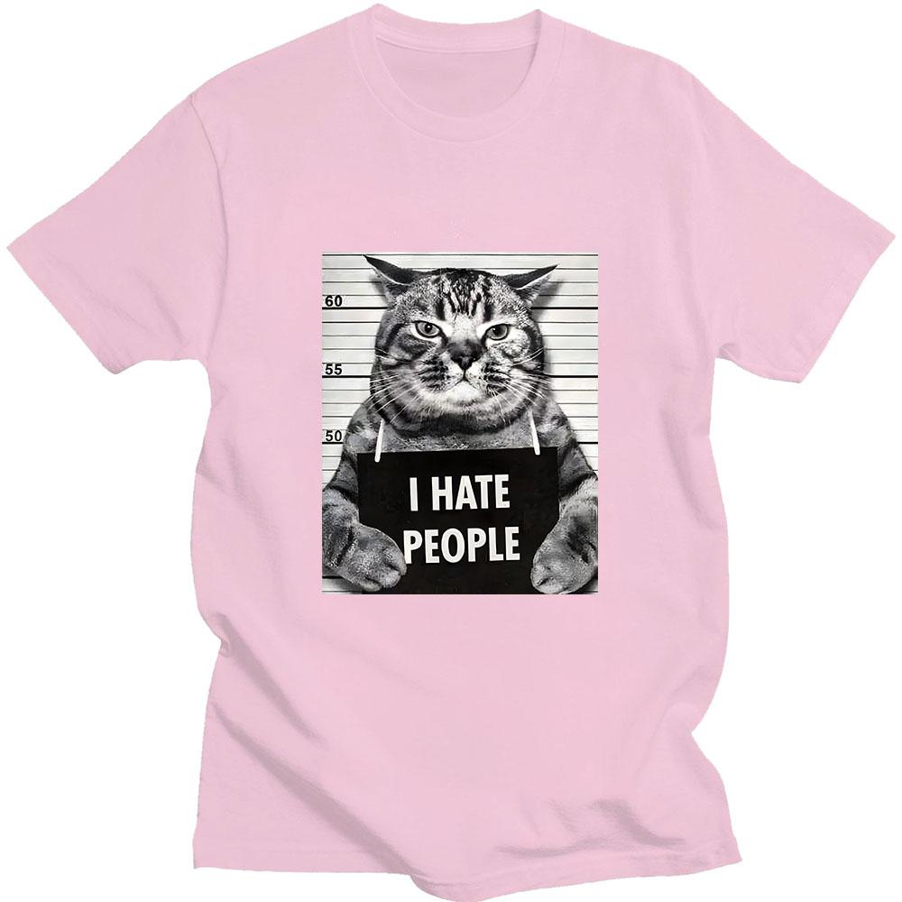 I Hate People Meow Tričko s potiskem Fun Cat Print Trička Volné Street Krátký rukáv Dámské/Mužské 100% bavlna Oblečení Neformální tričko