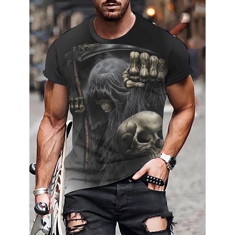 Herren T-Shirt Neuheit Totenkopf 3D Druck Kurzarm T-Shirt Tops Punk Stil Rundhals T-Shirt Sommer Outdoor Übergroße Kleidung
