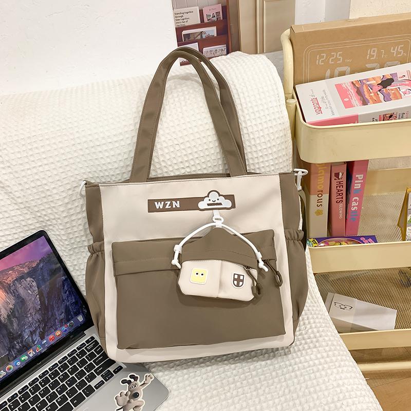 Student Handbag Women Color Block Crossbody Bag Large Capacity Classes Book Shoulder Bag with Coin Purse