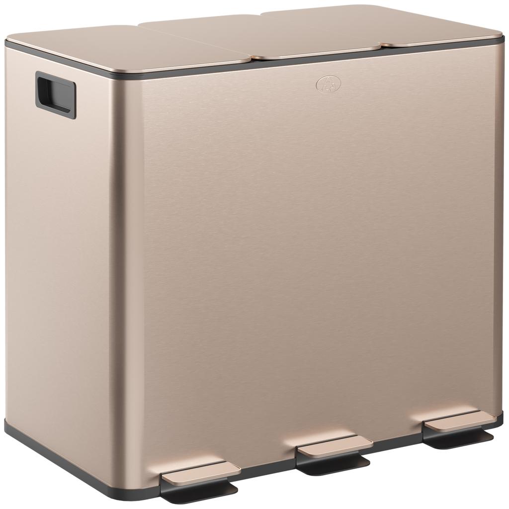 45L Triple Compartment Stainless Steel Bin With Deodoriser Holders Gold Tone