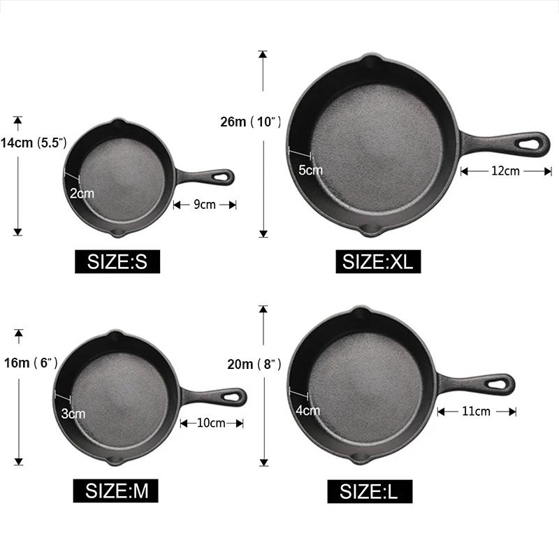 Cast Iron Frying Pan 14/16/20cm Non-stick Fried Steak Pot Egg Pancake Skillet for Gas Induction Cooker Universal Cookware