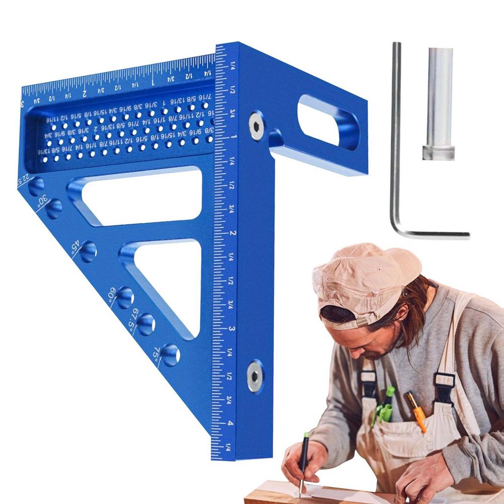 

Многоугольный квадратный квадратный линейный транспортир из алюминиевого сплава высокой точности 3D прочный универсальный инструмент для деревообработки синий