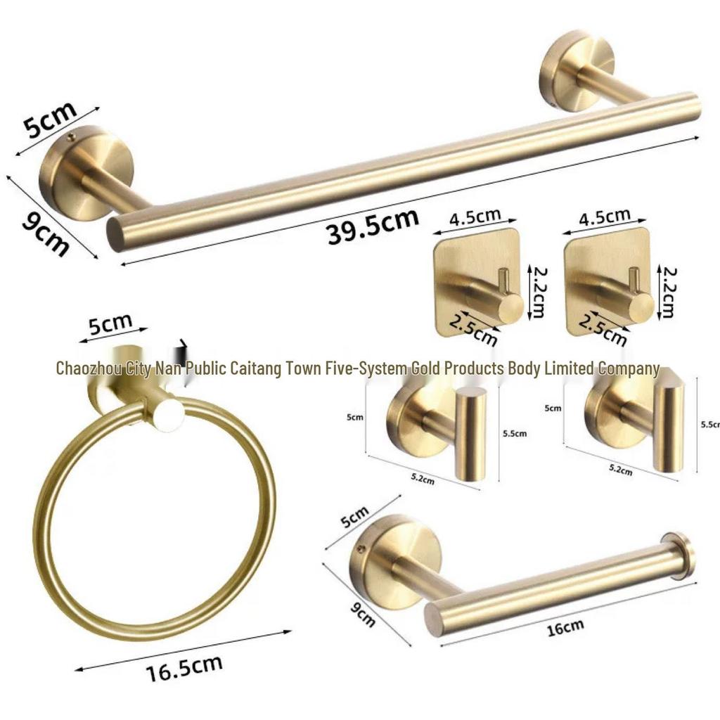 American Style Punch-Free Bathroom Set: Towel Bar, Tissue Holder, Towel Ring, Hooks, Washcloth Rack, Tissue Box.