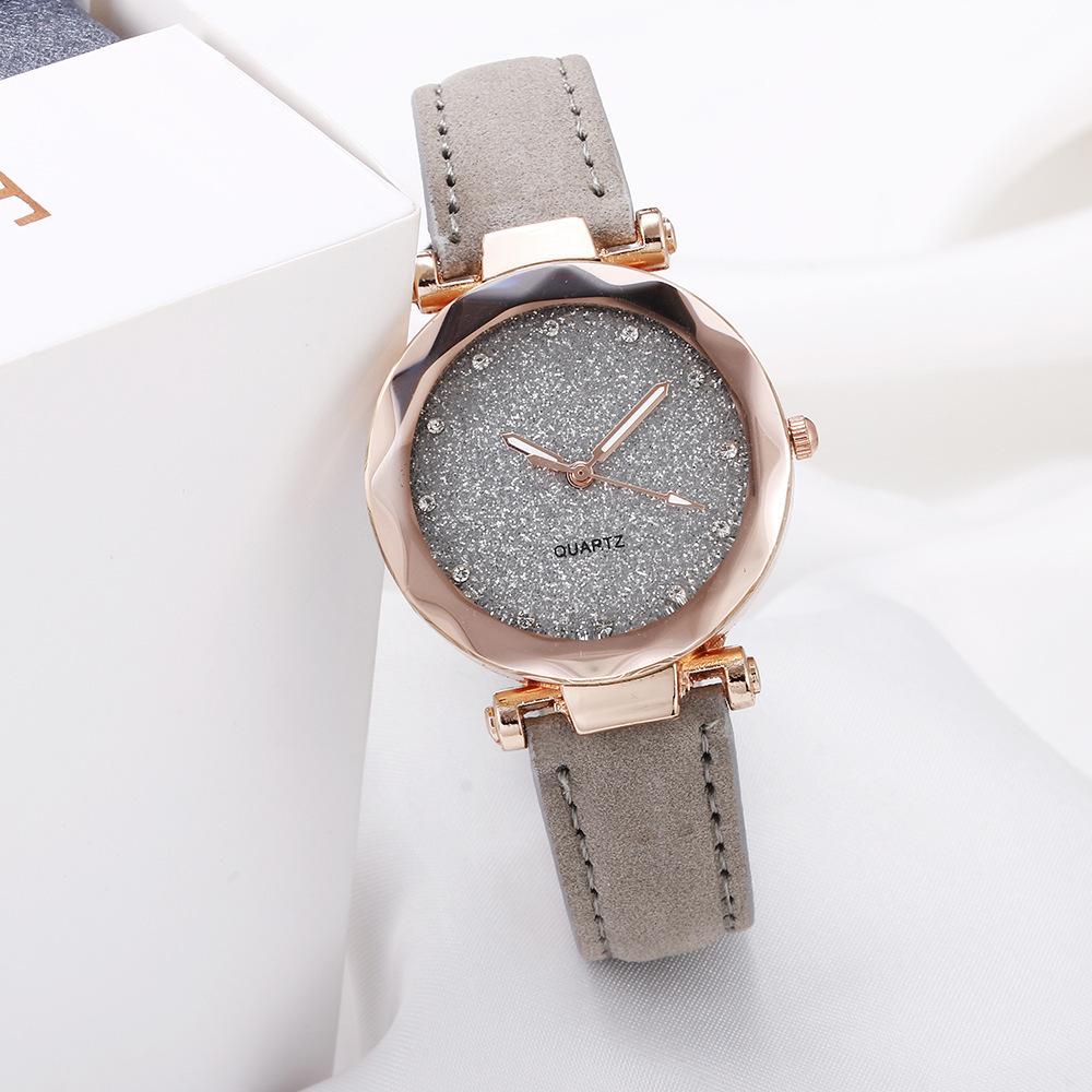 Through The Stars Silver Powder Watch Women'S Matte Belt Quartz Watch