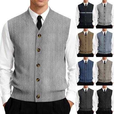 Men's V-Neck Sleeveless Knit Cardigan Vest
