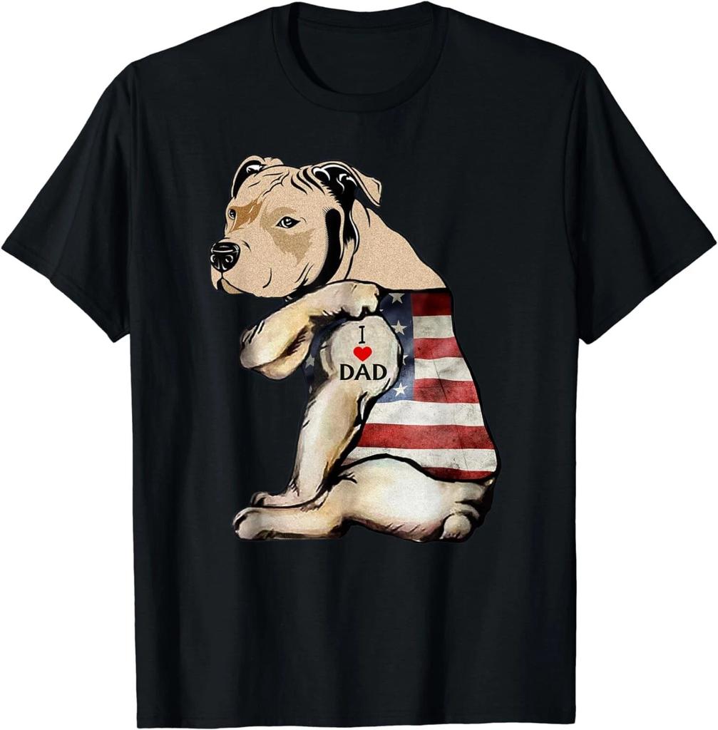 Pitbull Ti Amo Papà Tatuaggio Festa del Papà Regalo Divertente T-Shirt Unisex
