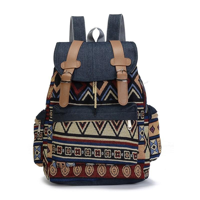 Pattern casual bag denim contrasting color women's large-capacity backpack