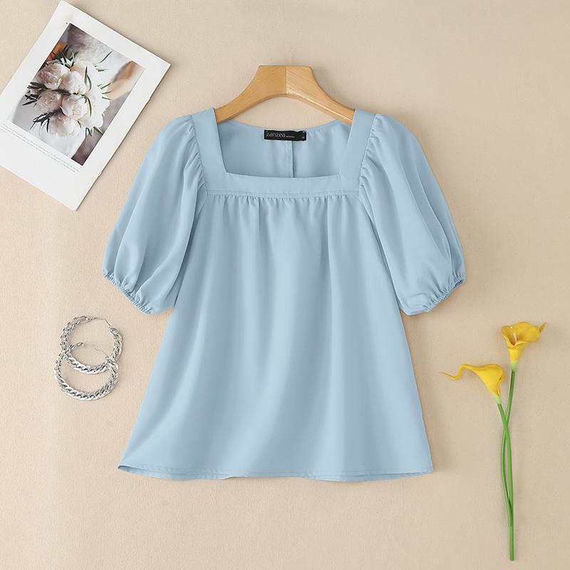 

ZANZEA Женская повседневная летняя блузка с квадратным воротником и коротким рукавом 3XL