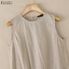 ZANZEA Women Plaid Print Casual Round Neck Sleeveless Dress