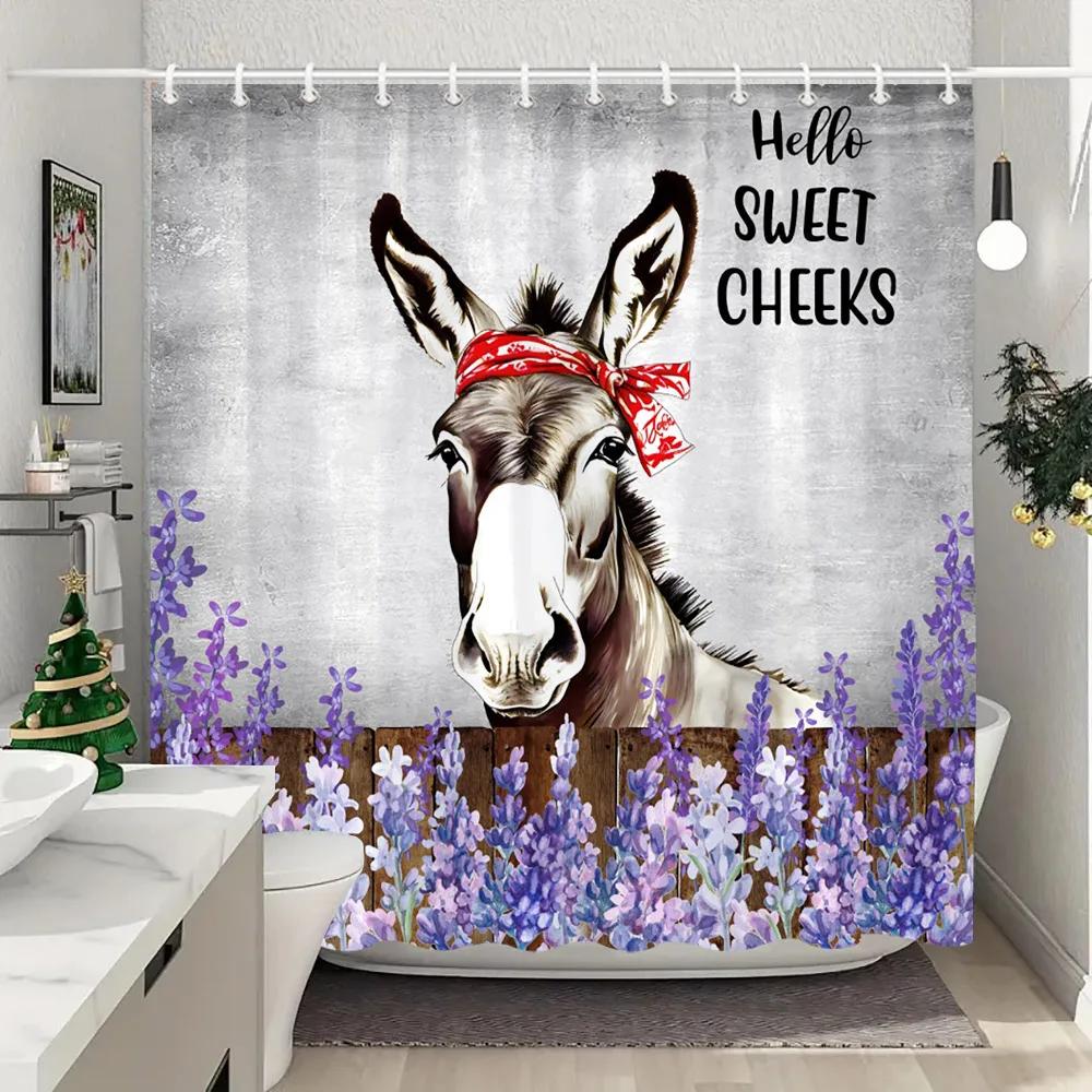 Funny Highland Cow In Bathtub Shower Curtain Green Plants Eucalyptus Leaves Sunflower Lavender Shower Curtains Bathroom Decor