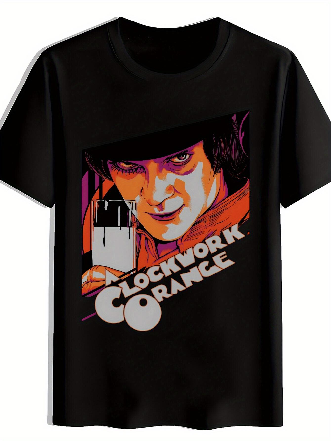T-shirt Black with Vibrant Orange & White Graphic Print - Clockwork Orange Design XXXL