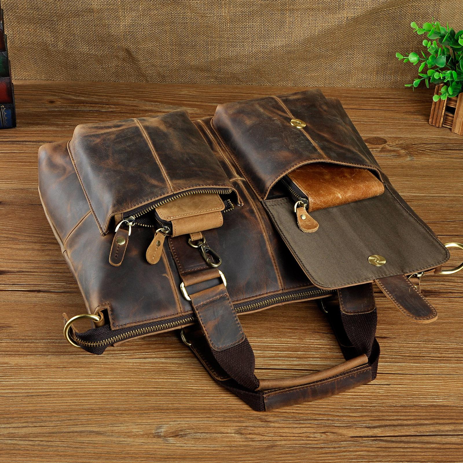 Мужской портфель из натуральной кожи темно-коричневого — фото 9