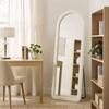 Arched Floor Mirror, 160 x 60 cm, Freestanding or Wall-Mounted, Velvet Frame, Tempered Glass, Cream