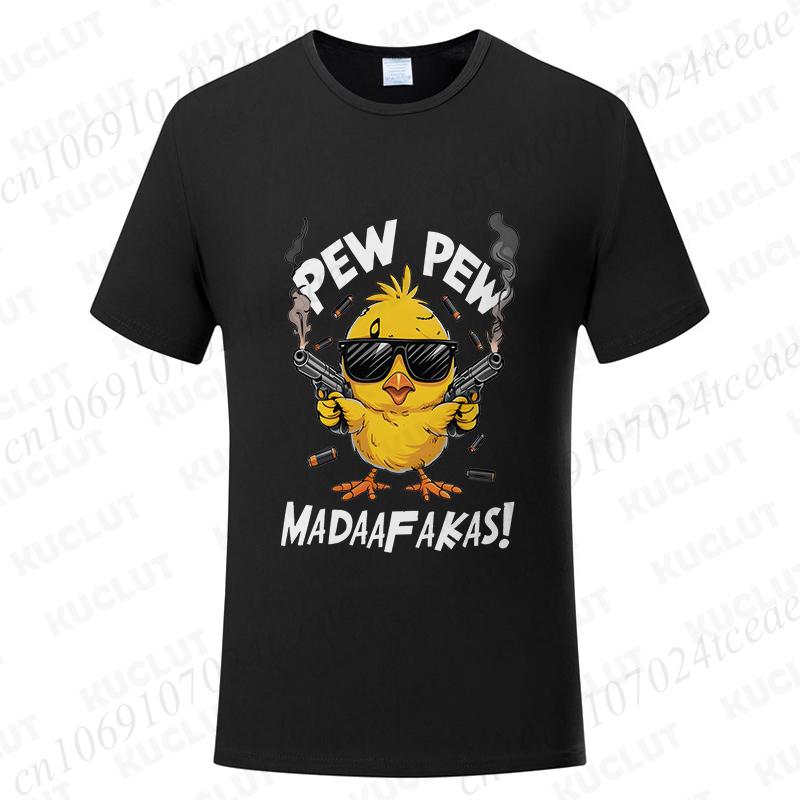 Pew Pew Madafakas Men's T-shirts Cute Chick Funny Graphic Tops Summer Short Sleeve Tees Trendy Streetwear Male Oversized Clothes