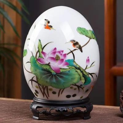 Jingdezhen Ceramic Egg+Base Ornaments Crafts Home Livingroom Table Furnishing Decoration Hotel Office Desk Porcelain Accessories