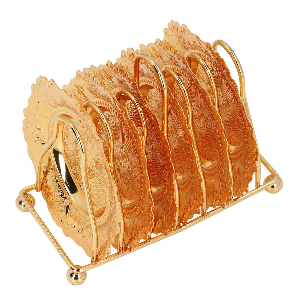 Metal Coaster Holder Set Zinc Alloy Vintage Coaster Stand Set Drink Coasters with Decorative Rack for Home Kitchen Bar