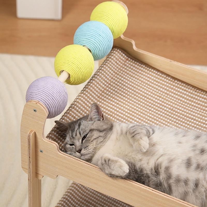 Stable Cats Bed 2 Tiered Design Sisal Scratching Post Wood Base Scratch Resistant Pet Resting House Furniture Protector