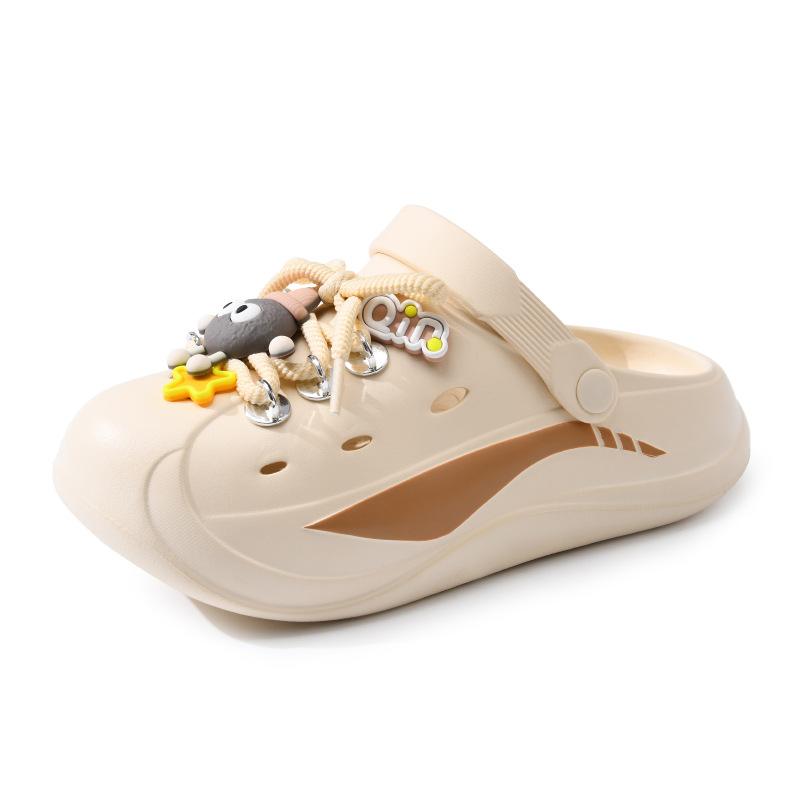 

heightened platform hole shoes women wear non-slip slippers EVA beach cute cartoon bag head sandals 39-40 бежевый