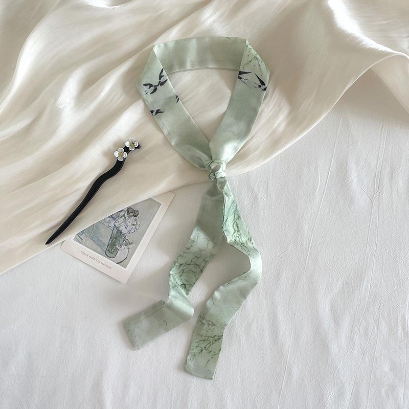 "Frühling Neu Antiker Stil Druck Seidenschal & Chinesisches Band Haarband"