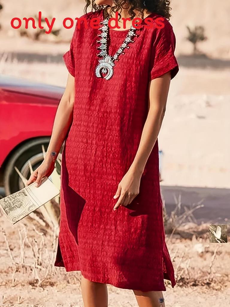 Casual Short Sleeve Dress With Spliced Polyester Fabric For Women Spring 2022