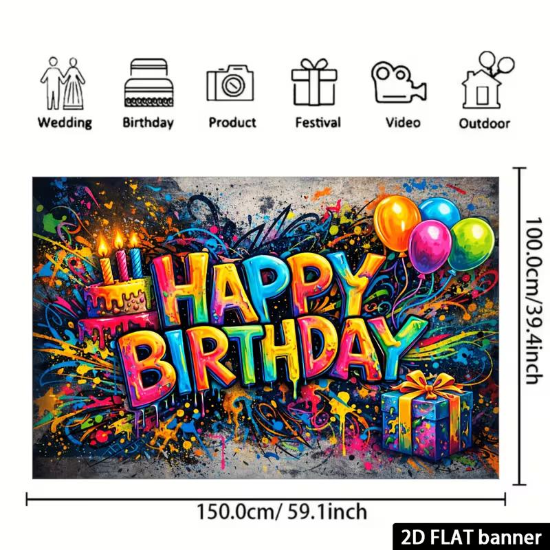 Fondo de Cumpleaños Feliz Graffiti 2D Banner de Fotografía con Salpicadura de Color Vibrante