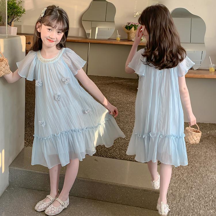 Girls' Dress, Summer Dress, Stylish and Fashionable Children's Chiffon Birthday Princess Dress, Girls' Thin Skirt
