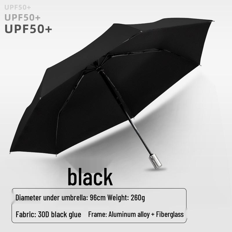 PARACHASE Ultralight 7-Rib Automatic Umbrella with 30D Black Coating for UV Sun Protection