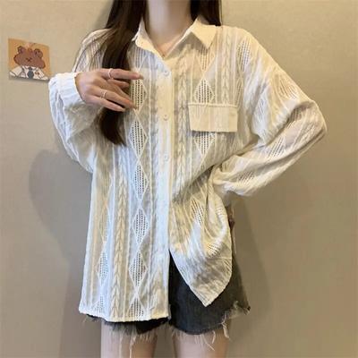 Style coréen dame Chemise évider conception été mince décontracté blouse ample femmes vacances Pure tout-match femmes Chemise