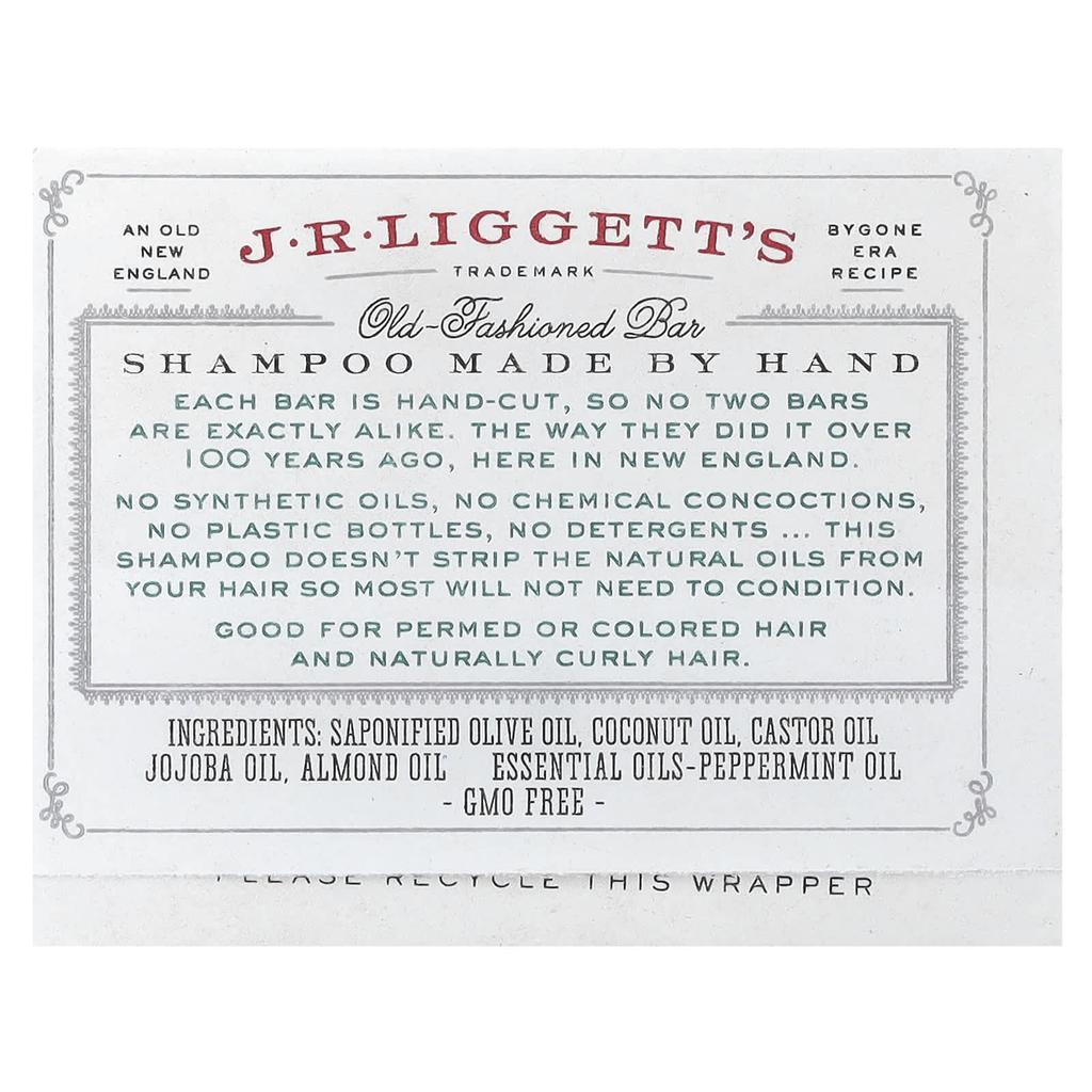J.R. Liggett's, Staromodny szampon w kostce, Jojoba i mięta pieprzowa, 3,5 oz (99 gramów)