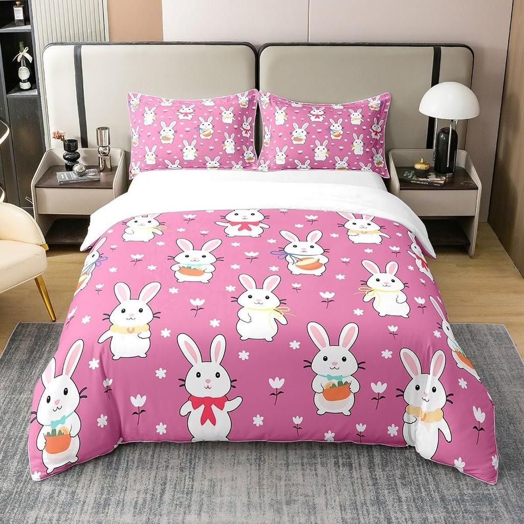 2pcs Easter Cartoon Rabbit Easter Egg Print Down Duvet Cover Set, Multi Size Bedroom Bedding Set Decoration, Machine Washable