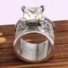 Vintage Carved Totem Pattern Joint Ring Female Boho Square Cut Zircon Wedding Engagement Ring Cocktail Party Finger Jewelry