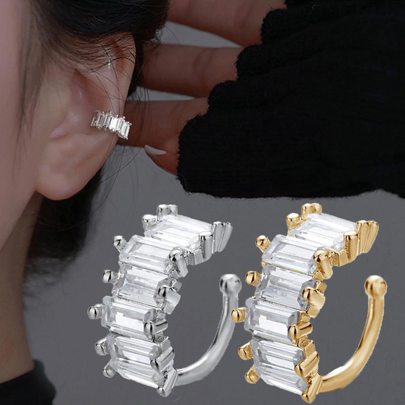 1Pc Irregular Square Zircon Ear Clip Earrings for Women Girl Geometry Ear Cuff Party Fashion Gold Silver Color Jewelry Gifts
