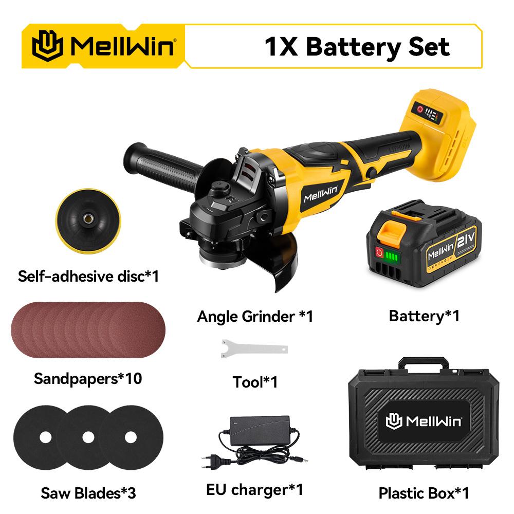 

MELLWIN M14 125MM бесщеточная электрическая угловая шлифовальная машина аккумуляторная ручная полировка деревообрабатывающий электроинструмент для Makita 18V аккумулятор 1xBattery-EU Plug