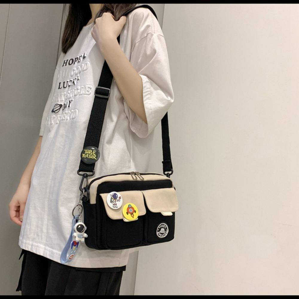 Fashi Versatile Men's Crossbody Bag Large Capacity Japanese Style Shoulder Bag Retro with Pendant Messenger Bag Unisex