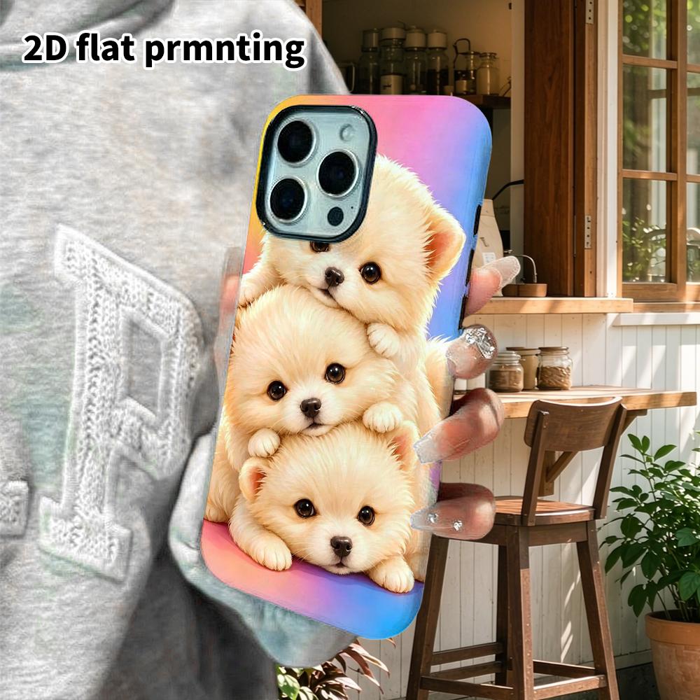 Phone Case: 2D Flat Design Suitable for iPhone 18, 17, 16, 15, 14, 13 Pro Film Protective Case, Couple Style, Pomeranian Dog, Christmas and Halloween