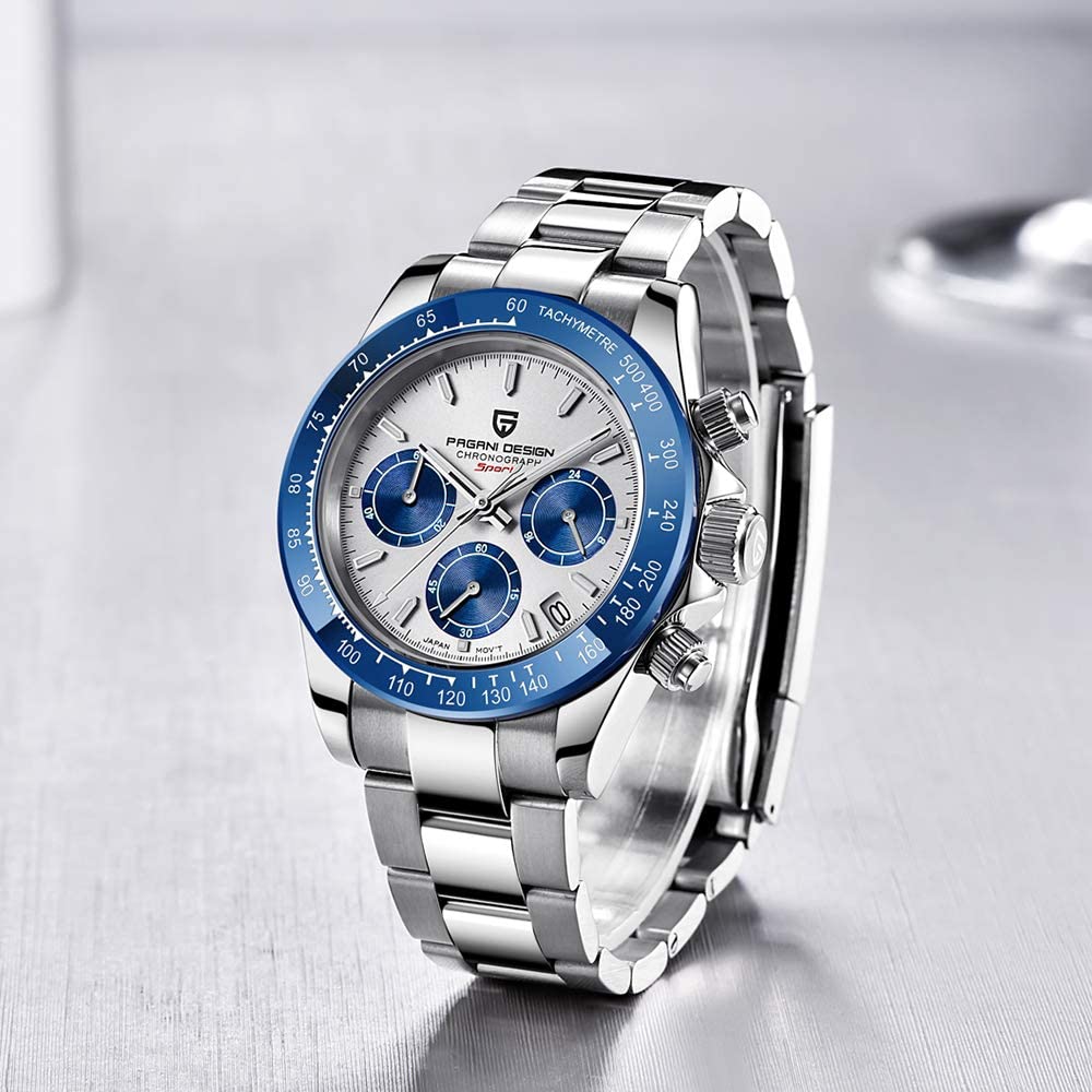 Pagani Design SEIKO Quartz Daytona with Ceramic Dress Stainless Steel Sapphire PAGANI DESIGN Men's Watch, Japanese-made Movement, Chronograph, Case,