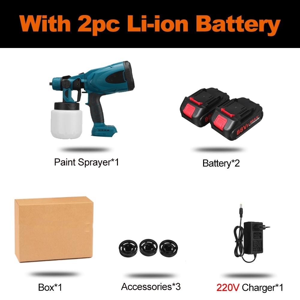 1500W 800ML 25000RPM Cordless Electric Spray Gun with 3Nozzle Flow Control Airbrush High Power Paint Sprayer