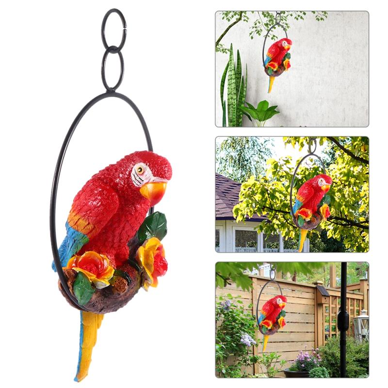 Creative Resin Parrot Hang On Tree Outdoor Garden Decoration Statue Animal Sculpture For Home Office Room Garden Decor Ornament