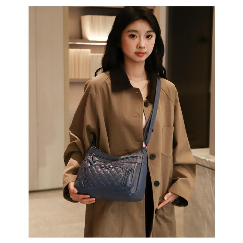 Multi-Layer Soft Leather Bag Women New Fashion Versatile Middle-Aged Mom Bag Large Capacity Shoulder Crossbody Bag Trendy