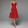 Evening Dress V Neck A-line Slim Waist High Waist Strappy Dress Bing Swing Backless Sleeveless Embroidery Slip Dress for Prom Party