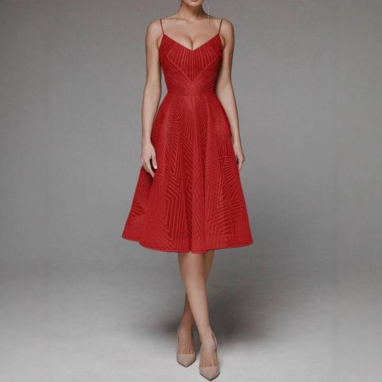 Evening Dress V Neck A-line Slim Waist High Waist Strappy Dress Bing Swing Backless Sleeveless Embroidery Slip Dress for Prom Party