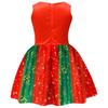 Kids Girls Cartoon Santa Claus Christmas Tree Elk Snowflake Print Bow Sleeveless Casual Dress