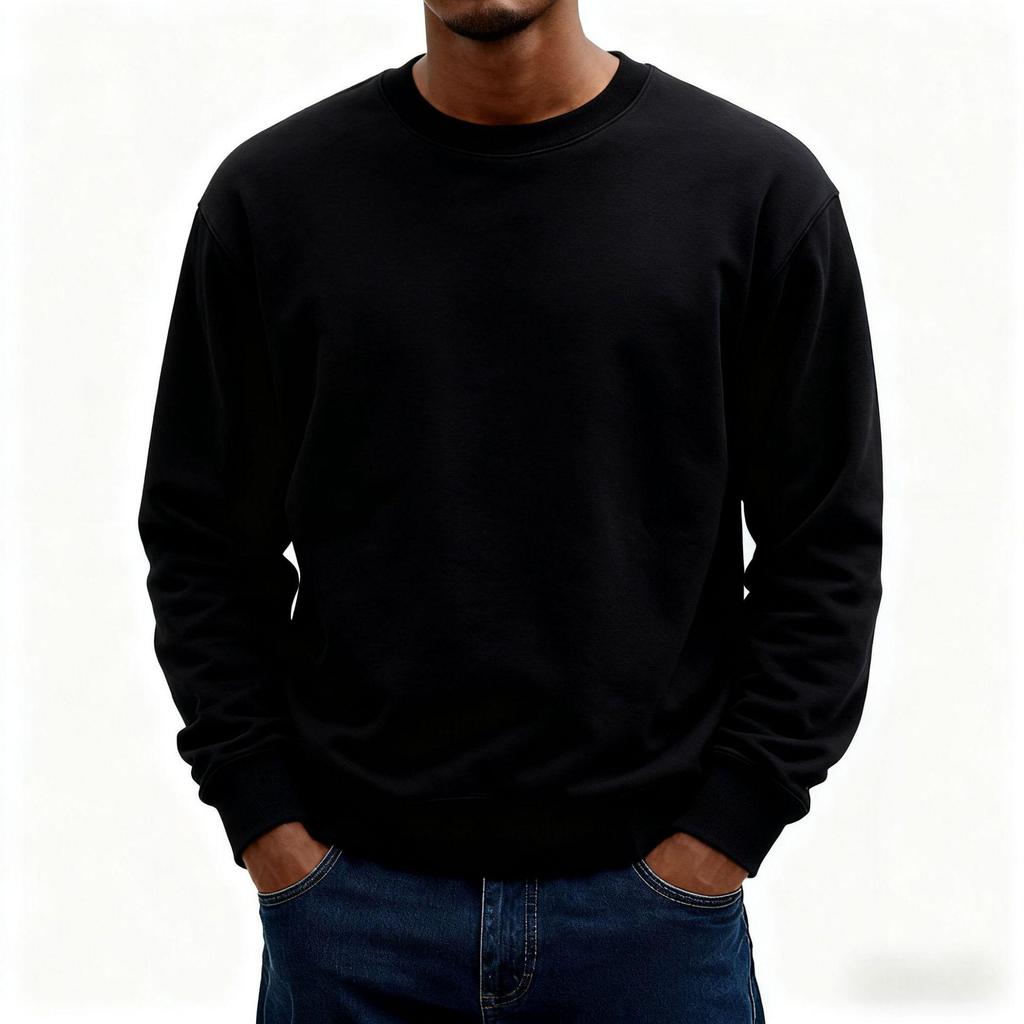 European Classic 2025 Solid Color Men's Loose Hoodie - Simple Round Neck, Autumn/Winter Long Sleeve T-Shirt