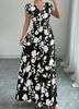 Women’s V Neck Floral Print Maxi Dress with Short Sleeves and Elastic Waist Summer Casual A Line Long Dress for Daily Wear