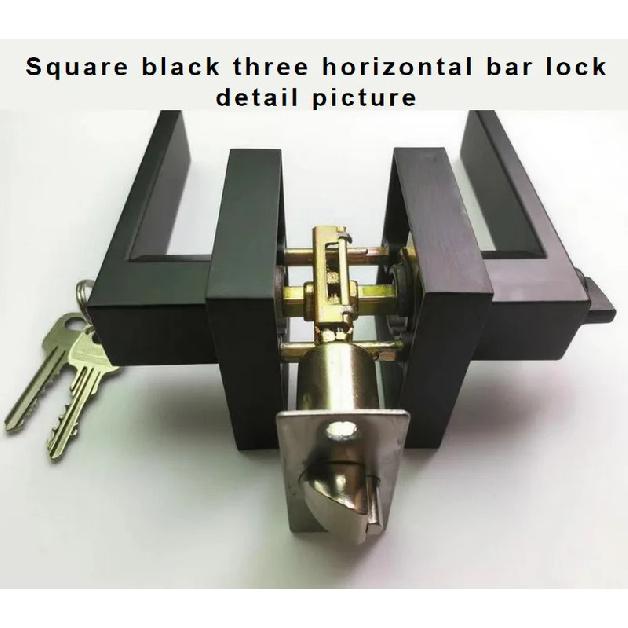 American Heavy-duty Handle Lock Aluminum Alloy Door Lock S Slot Key Square Black Bathroom Door Lock