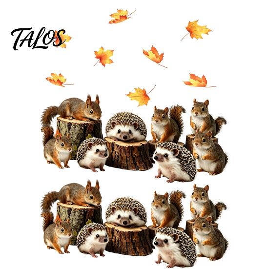 Forest Animal Window Film 2PCS Static Sticker, Squirrel And Hedgehog Printed, Autumn Fall Home Decor Theme Waterproof PVC Decal, for Glass Doors